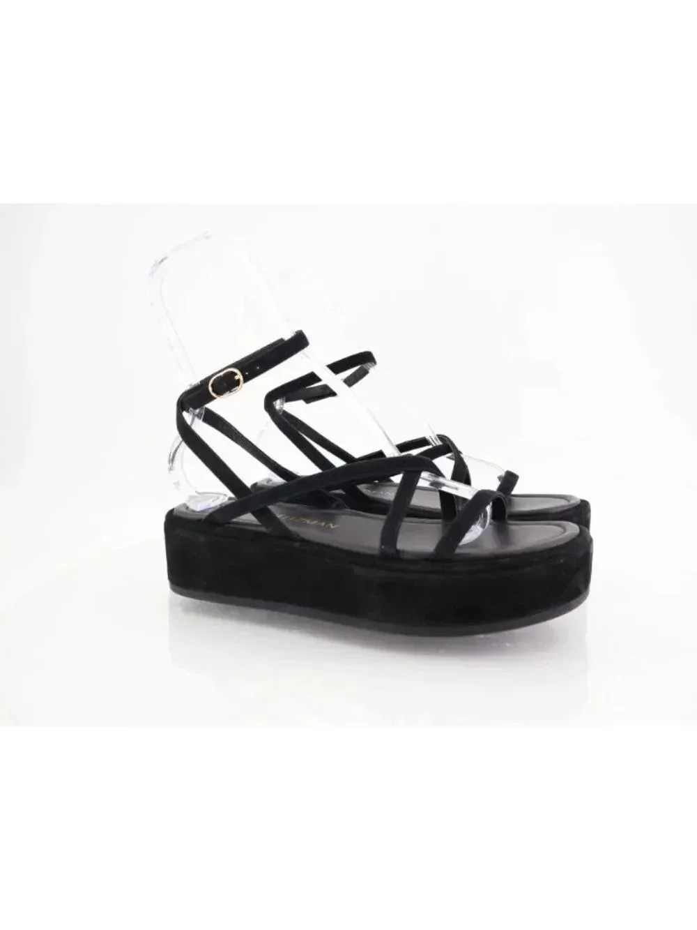 Stuart Weitzman Summerlift Platform Strappy Sandal Round Toe Black Size 10 Flat